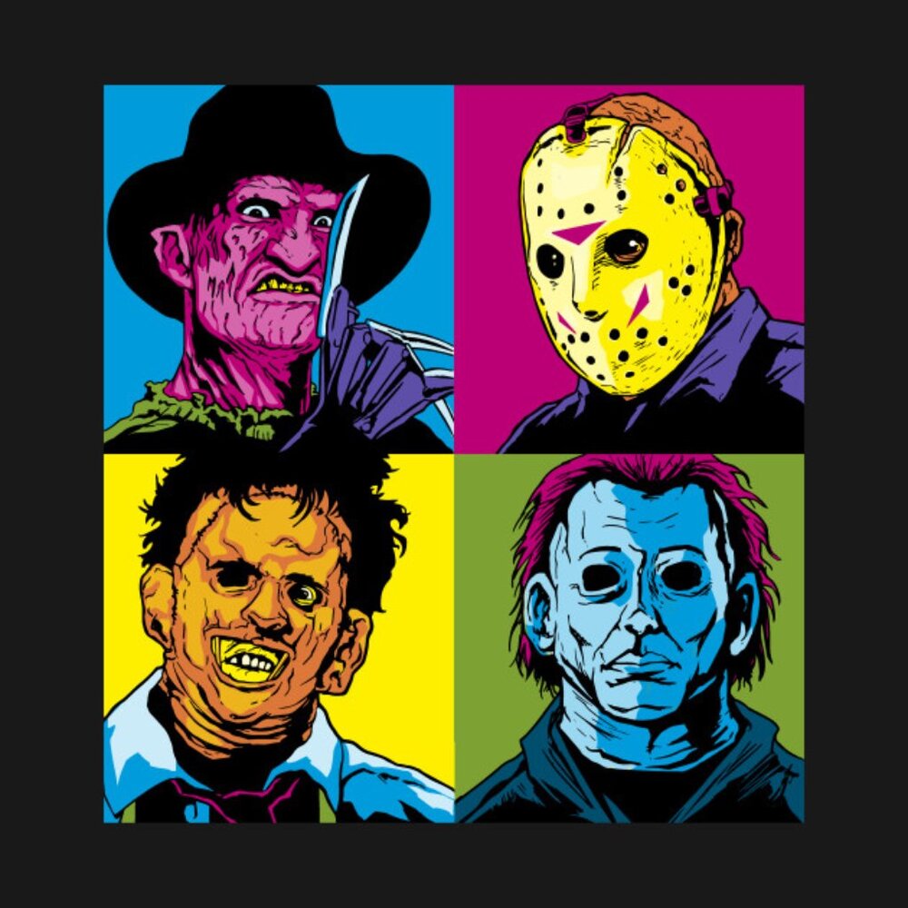 🔮 2 for $40 🔮 UNISEX Horror Icons PopArt Tee Freddy Jason Michael Leatherface